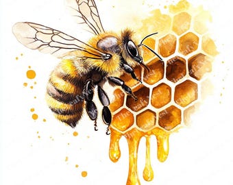 14 Honeycomb Bee Clipart, Cozy Hive Clipart, Golden Honey Clipart, Printable Watercolor, High-Quality JPGs & PNGs, Papercraft, Junk Journal