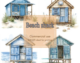 13 Beach Hut Clipart, Driftwood House Clipart, Coastal Cottage Clipart, Printable Watercolor, High-Quality JPGs & PNGs, Papercraft, Journal