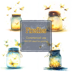 14 Fireflies Clipart, Fireflies Escaping Jar Clipart, Printable Watercolor Clipart, High Quality JPGs & PNG, Digital Download, Junk Journal