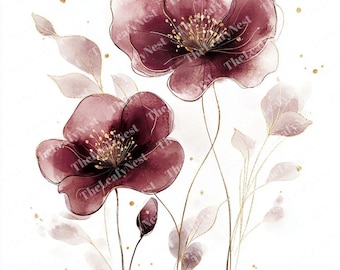 14 abstracte bloemen clipart 4, bloemen print, afdrukbare aquarel clipart, hoge kwaliteit png's, digitale download, papier ambachtelijke, junk tijdschriften