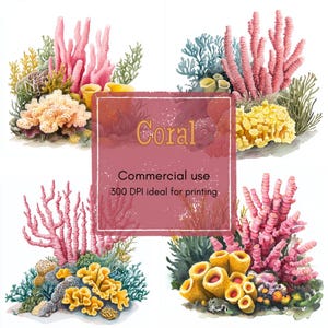 13 Coral Cluster Clipart, Tube Coral, Sponge Coral and Leaves, Printable Watercolor Clipart, High Quality PNG, Digital Download, Journals
