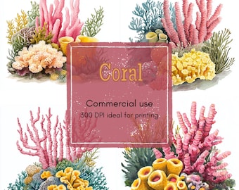 13 Coral Cluster Clipart, Röhrenkoralle, Schwammkoralle und Blätter, druckbare Aquarell Clipart, hochwertige PNG, digitaler Download, Journals