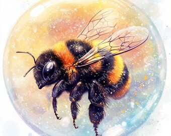 Watercolor Baby Bee Clipart: Honey Bubble Fantasy Insects (JPG Digital Download)