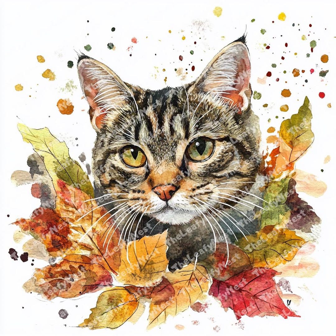 かわいい猫のクリップアート｜印刷可能な水彩画（デジタルダウンロード