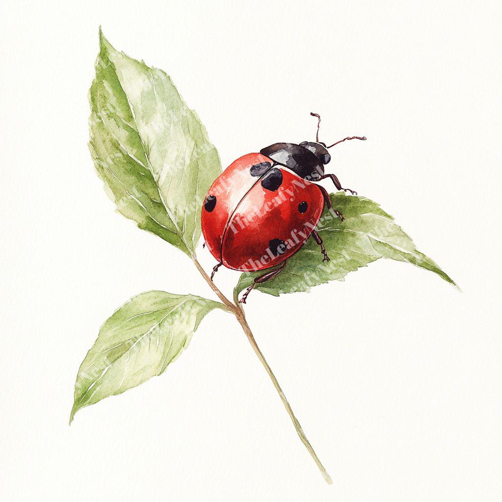 葉っぱの上のてんとう虫のクリップアート14点、緑の葉っぱの上の赤い虫