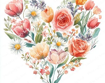 11 clipart de coração floral | clipart de amor | clipart de dia dos namorados | clipart de aquarela para impressão | JPG PNG de alta qualidade | download digital