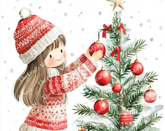 9 Christmas Girl Clipart, Watercolor Holiday Clip Art, Cozy Festive Style, Digital Download, Junk Journal