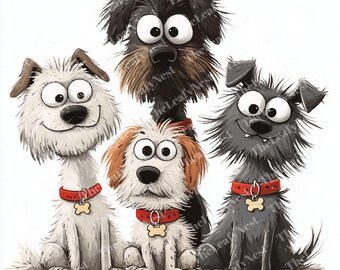 Funny Watercolor Dog Clipart: Cartoon Puppy Art (JPG & PNG Digital Download