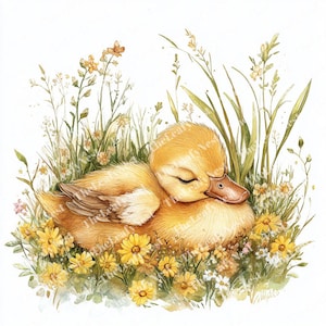 16 Watercolor Duckling Clipart, Springtime Nursery Decor, Adorable Duck Prints, Digital Art for Crafts & Design