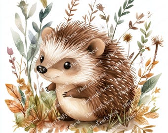 19 Autumn hedgehog clipart, Hedgehog exploring, Printable Watercolor clipart, High-Quality JPG, Digital download, Papercraft, sublimation