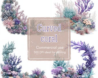 13 Underwater Reef Clipart, Lavender Coral and Seaweed Clipart, Printable Watercolor Clipart, High Quality JPG , PNG, Digital Download