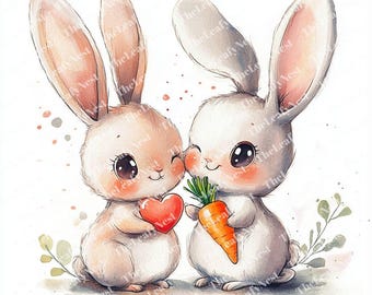 14 conejos enamorados clipart / clipart de amor / clipart de San Valentín / clipart de acuarela imprimible / JPG PNG de alta calidad / descarga digital