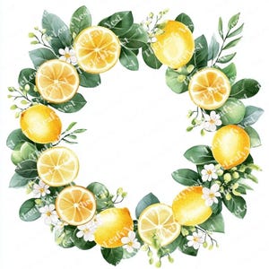 10 Lemon wreath clipart, Lemon frame clipart, Printable Watercolor clipart,High-Quality JPG, Digital download, Papercraft, Sublimation