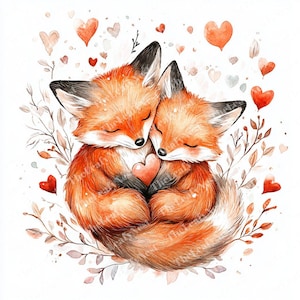 11 Volpi che abbracciano clipart / Clipart amore / Clipart di San Valentino / Clipart acquerello stampabile / JPG PNG di alta qualità / Download digitale