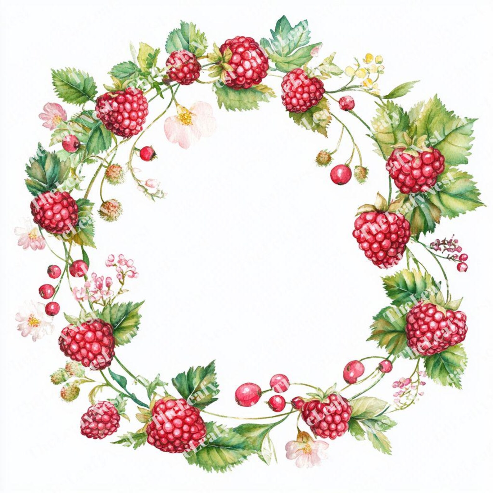 Wreath Raspberry 8 Raspberry Wreath Clipart, Berry Floral Frame Clipart, Printable ...