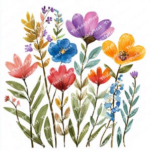 11 Wild Flowers, Flower clipart, printable Watercolor clipart, High Quality JPGs and PNGs, Digital download, Paper craft, junk journals