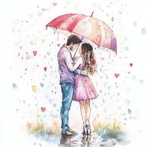7 Couple with umbrella clipart | Love clipart | Valentine&#39;s clipart | Printable Watercolor clipart | High Quality JPG PNG | Digital download