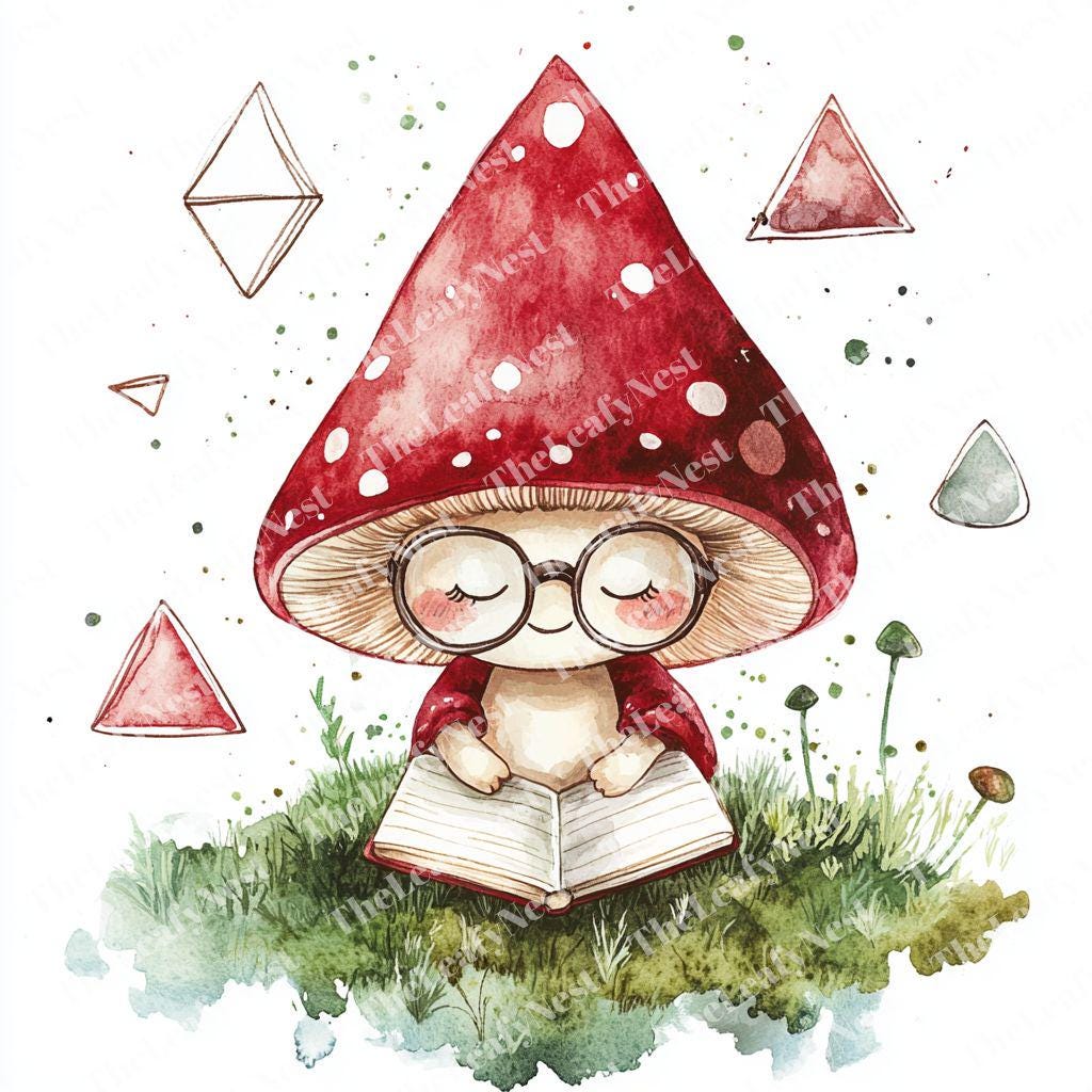 Chibi Math 82 Smart Mushroom Clipart, Chibi Math Clipart, Geometric Study Clipart ...