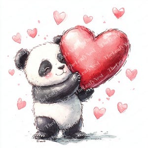 8 Panda avec coeur | Amour clipart | Clipart Saint-Valentin | Clipart aquarelle imprimable | JPG PNG de haute qualité | Téléchargement numérique