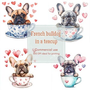 13 French Bulldog Clipart, Teacup Dog Clipart, Valentine Puppy Clipart, Printable Watercolor, High-Quality PNGs, Papercraft, Junk Journal