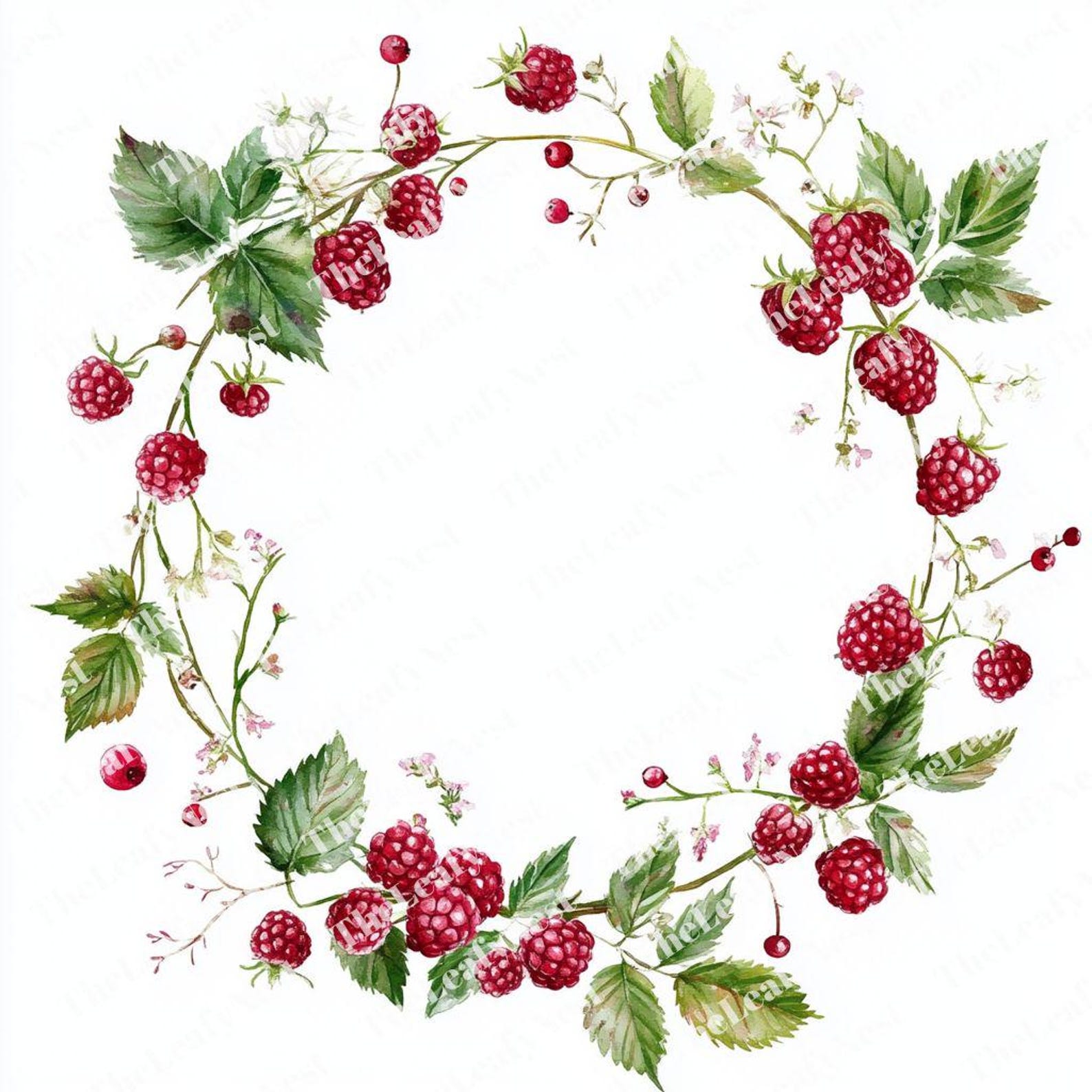 Wreath Raspberry 8 Raspberry Wreath Clipart, Berry Floral Frame Clipart, Printable ...