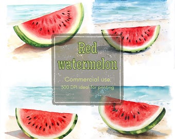 Watermelon Beach Clipart: Summer Fruit Watercolor (JPG Digital Download)