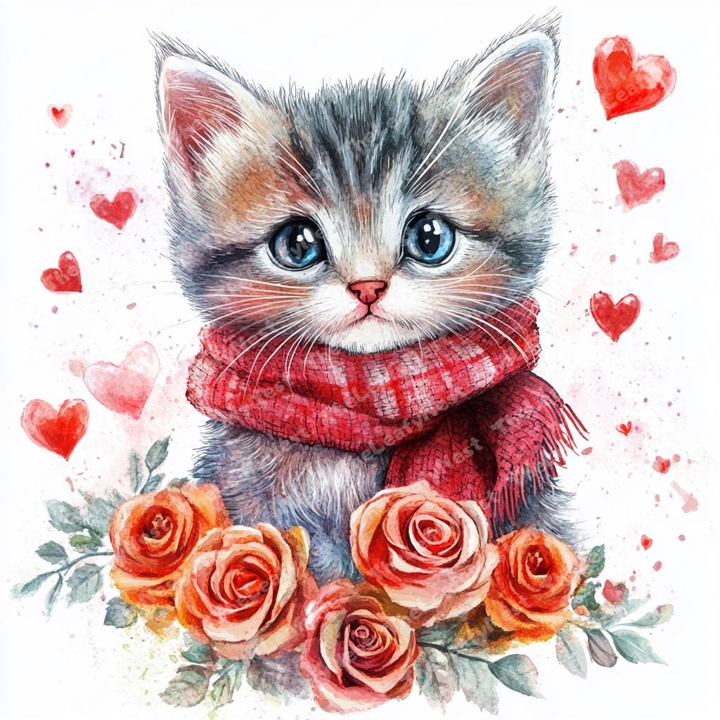 Valentine Cat Clipart | Cute Animals, Roses (digital Download) - Etsy