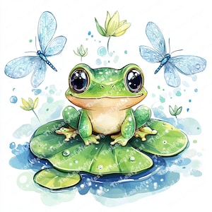 14 Grenouille en dessin animé | Grenouille mignonne | Grenouille chibi | Clipart mignon | Grenouille kawaii | Clipart aquarelle imprimable | JPG PNG de haute qualité | Téléchargement numérique
