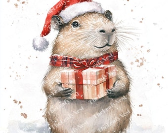 21 Christmas Capybara Clipart, Watercolor Cozy Winter Animals Clip Art, Cute Festive Style, Digital Download
