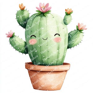 10 clipart di cartoni animati di cactus felici, clipart kawaii di cactus, clipart di acquerello stampabile, JPG di alta qualità, download digitale, cartaceo, sublimazione