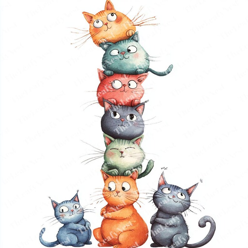 15 Stacked Cat Clipart, Funny Cat Tower Clipart, Cartoon Kitty Clipart ...