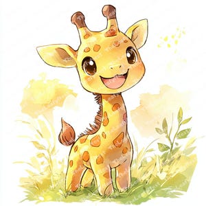 9 Cartoon Giraffe | Cute Giraffe | Chibi Giraffe | Cute clipart | Printable Watercolor clipart | High Quality JPG PNG | Digital download