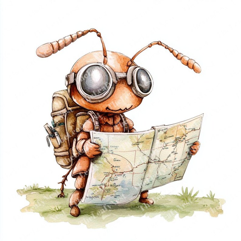 Exploror Cartoon Insects 16 Explorer Ant Clipart, Cute Hiking Bug Clipart, Travel Insect Art ...