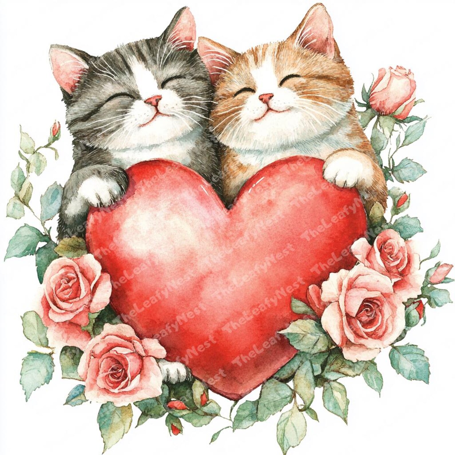 Valentine Cat Clipart | Cute Animals, Roses (digital Download) - Etsy