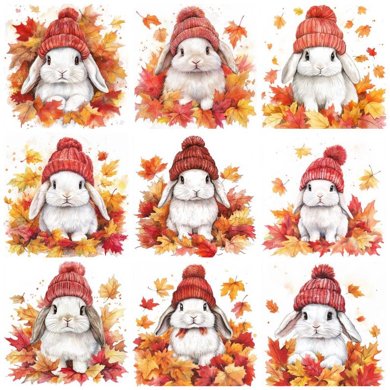 Watercolor Autumn Bunny Clipart: Holland Lop in Leaves (digital ...