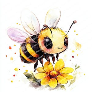 10 Cartoon Bee | Cute Bee | Chibi Bee | Cute clipart | Kawaii Bee | Printable Watercolor clipart | High Quality JPG PNG | Digital download