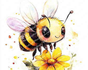 10 Cartoon Bee | Cute Bee | Chibi Bee | Cute clipart | Kawaii Bee | Printable Watercolor clipart | High Quality JPG PNG | Digital download