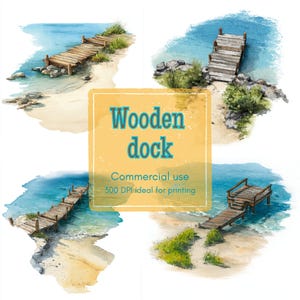 11 Beach Dock Clipart, Wooden Pier Clipart, Coastal Path Clipart, Printable Watercolor, High-Quality JPGs &PNGs, Papercraft, Junk Journal