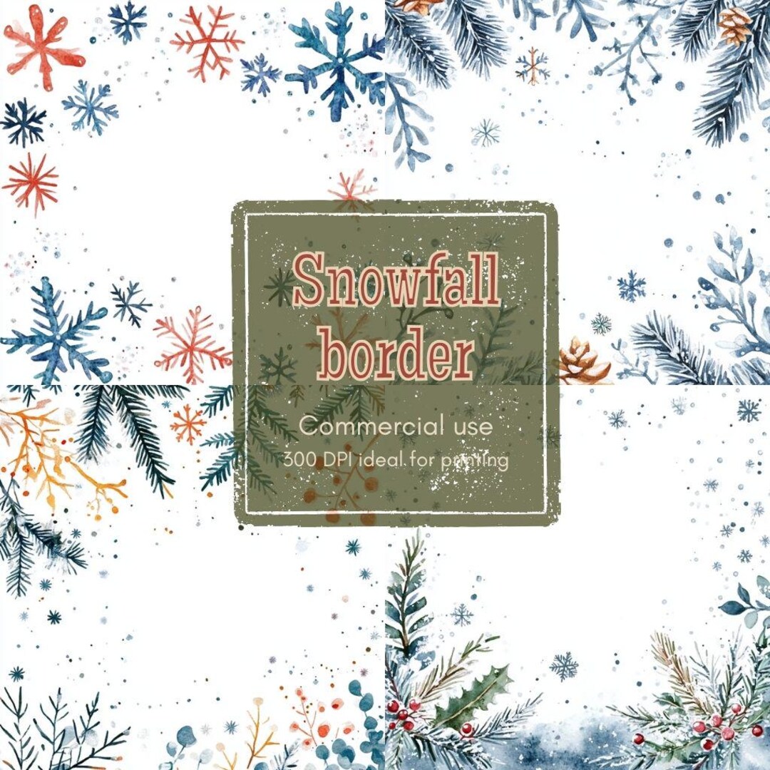 Watercolor Snowfall Border Clipart: Scandinavian Winter Art (digital ...