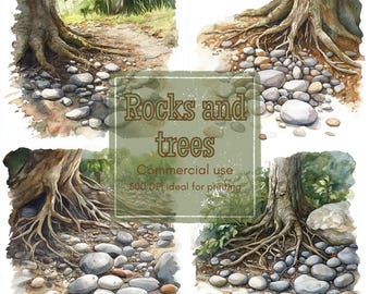 14 bosbodem clipart, boomwortel clipart, kiezel natuur clipart, afdrukbare aquarel, hoogwaardige JPG's, Papercraft, Junk Journal