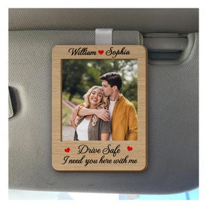 Gepersonaliseerde autoklepclip, Drive Safe cadeau voor man, Valentijnsdagcadeau voor hem, aangepast fotocadeau voor koppels, romantische autobedel,