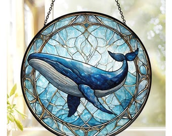 ステンドグラスのクジラのサンキャッチャー、親友へのクリスマス