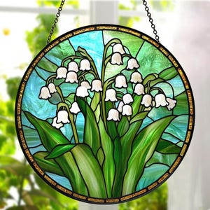 Maiglöckchen Glasmalerei Suncatcher, Mai Geburt Monat Blumenfenster hängend, Muttertagsgeschenk, Geschenk für Mama, Floral Home Decor,