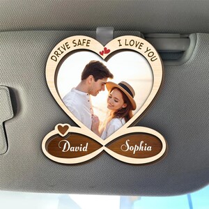 Aangepaste autoklepclip met foto, rij veilig paar cadeau, gepersonaliseerd cadeau voor vriend, uniek autoaccessoire, cadeau voor hem, rij veilig