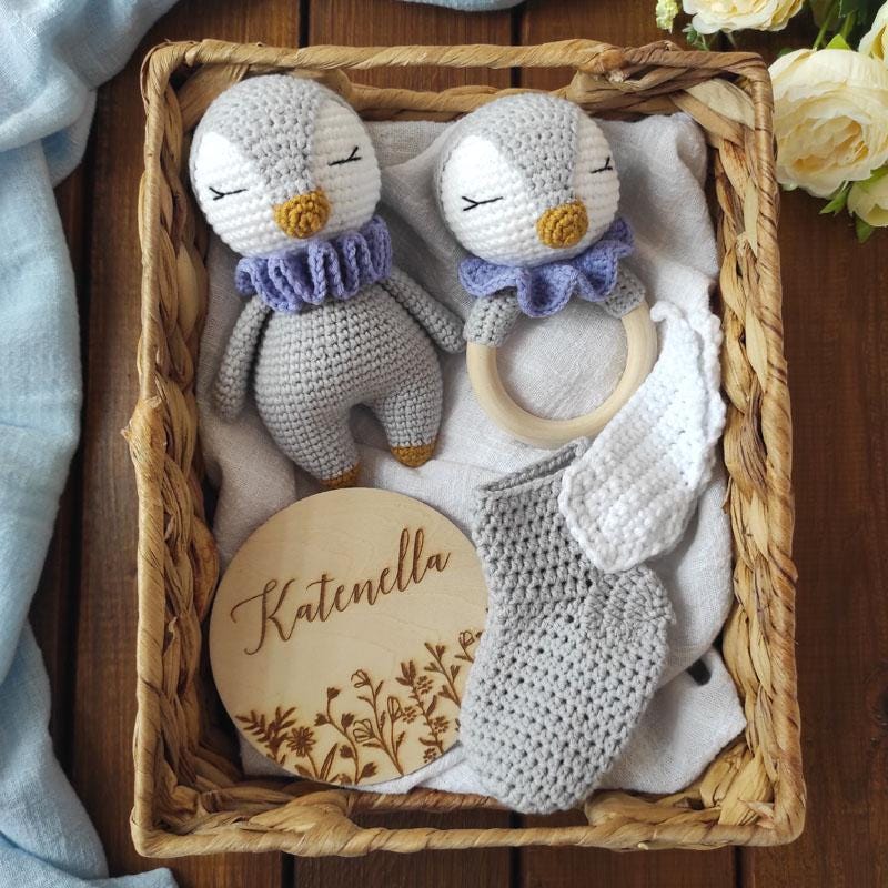 あみぐるみ　ぺんぎん　2体セット　ハンドメイド 手作りあみぐるみペンギンセット – かぎ針編みのベビーギフト