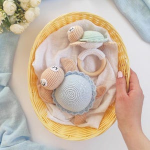 Handmade Amigurumi Turtle Set – Crochet Plush Turtle & Rattle | Baby Shower Gift | Soft Baby Sensory Toy | Nursery Decor | Baby gift Set