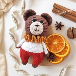 Handmade Crochet Fall Βear – Amigurumi Bear Plush with an Orange Collar| Baby Shower Gift | Newborn Gift | Soft Baby Toy | Nursery Decor