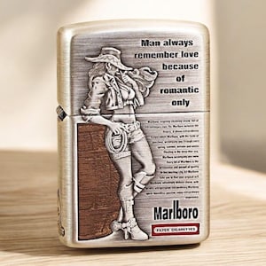 Engraved Marlboro Metal Lighter - Western Style Gift
