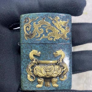 Vintage Dragon Zippo Lighter – Handmade Brass Inlay, Rare Collectible Gift for Men, Oriental Antique-Style Refillable Lighter