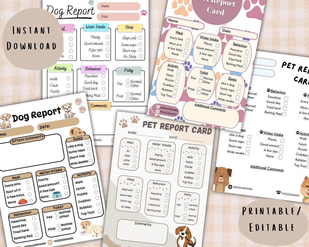 Editable Dog Report Card Template Bundle Canva Pet Business Forms